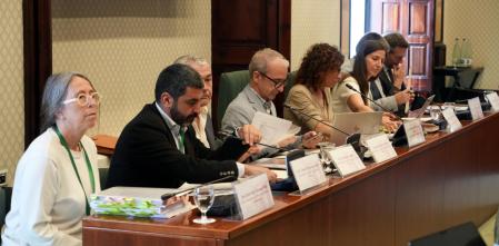 Ester Sara Cabanes, exdirectora general d'Atenció a la Infància; Chakir el Homrani, exconseller d'Afers Socials; Oriol Amorós, exsecretari general d'Afers Socials; i Josep Ginesta, exsecretari general d'Afers Socials, en la compareixença sobre la DGAIA.